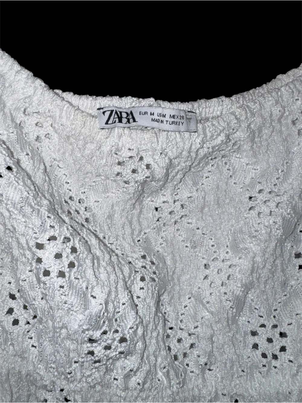 Zara White Eyelet Puff Sleeve Peplum Coquette Crop Top Size Medium
